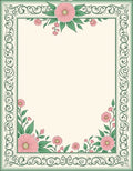 Green Floral Swirl Border Design Rug