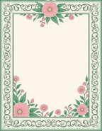 Green Floral Swirl Border Design Rug