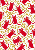Playful Red Cats Gold Swirl Pattern Rug
