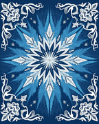 Azure White Starburst Floral Frame Rug