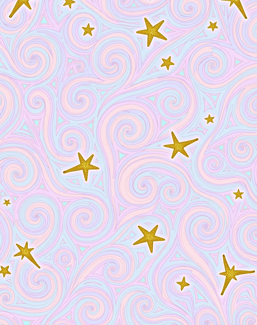 Golden Stars Swirl Pastel Pattern Rug