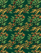 Green Red Gold Floral Vine Pattern Rug