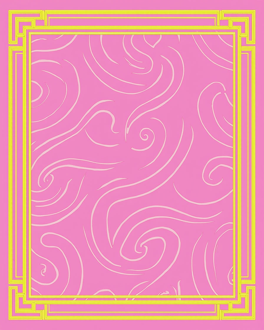 Pink Swirls Geometric Trim Rug