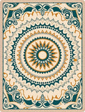 Teal Ochre Sunburst Mandala Rug