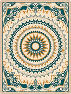 Teal Ochre Sunburst Mandala Rug