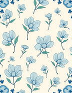 Light Blue Floral Sketch Pattern Rug