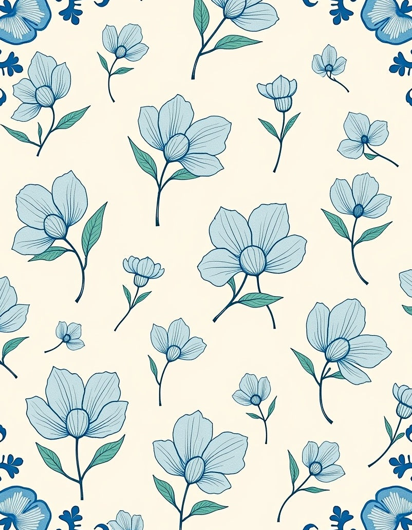 Light Blue Floral Sketch Pattern Rug