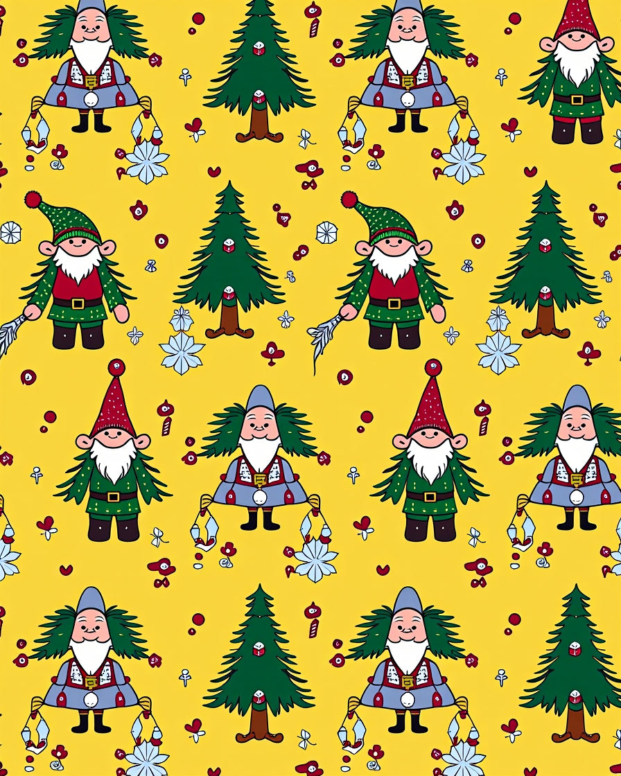 Happy Gnomes Christmas Trees Pattern Rug