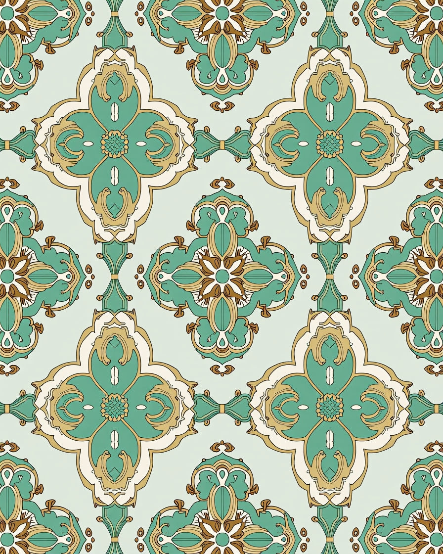 Vintage Teal Gold Medallion Pattern Rug