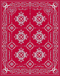 Bold Red White Medallion Pattern Rug