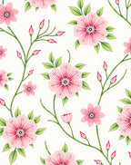 Whimsical Pink Floral Vine Pattern Rug
