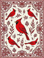 Crimson Cardinal Bordered Botanical Design Rug