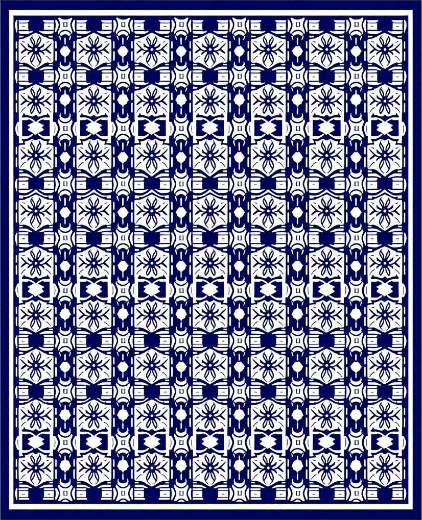 Classic Blue White Floral Pattern Rug