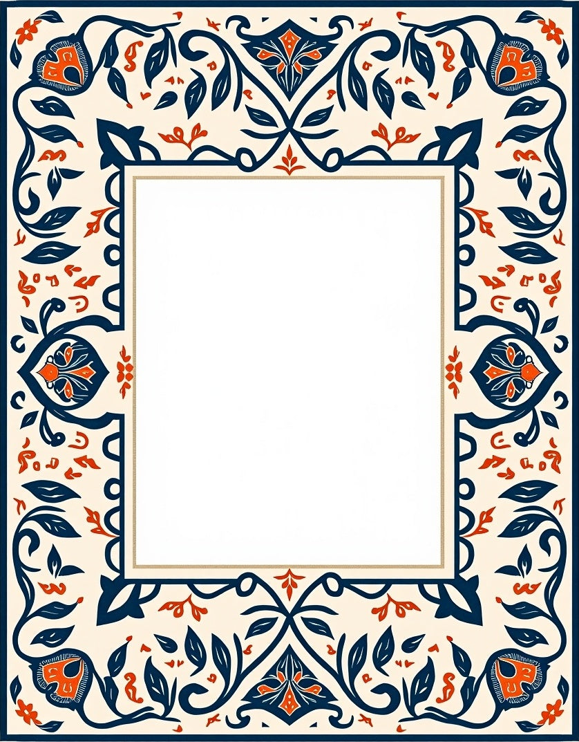 Vintage Floral Leaf Swirls Frame Rug