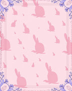 Pink Bunny Pattern With Floral Border Rug