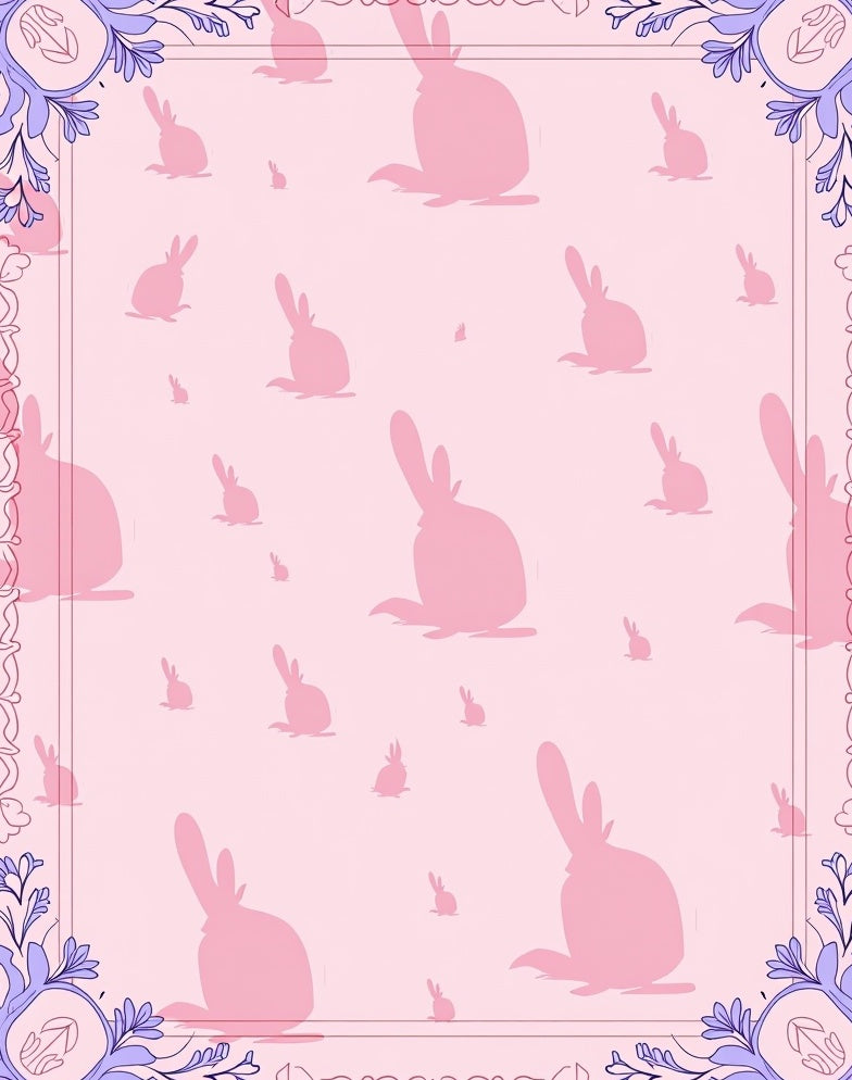 Pink Bunny Pattern With Floral Border Rug