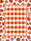 Orange Gingham Leafy Border Design Rug
