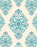 Teal Floral Scroll Pattern Rug