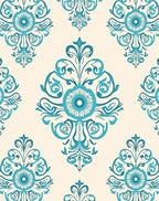 Teal Floral Scroll Pattern Rug