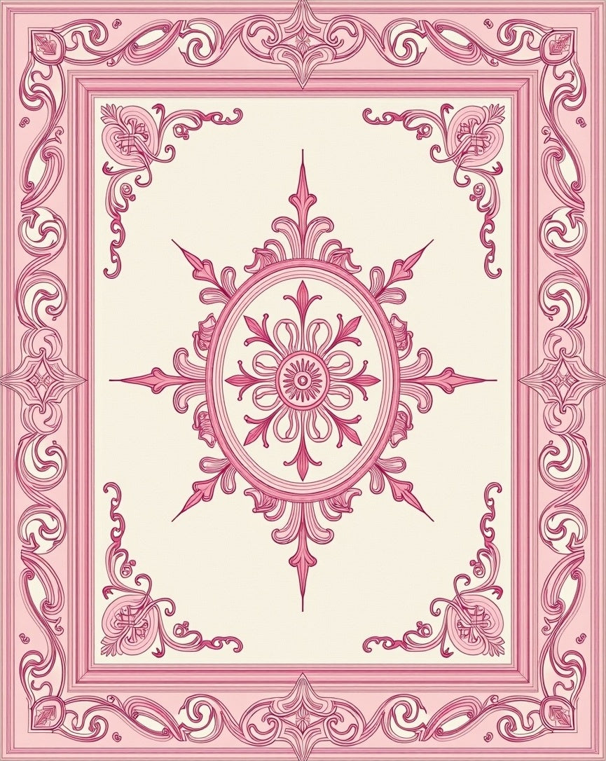 Ornate Pink Rococo Floral Medallion Rug
