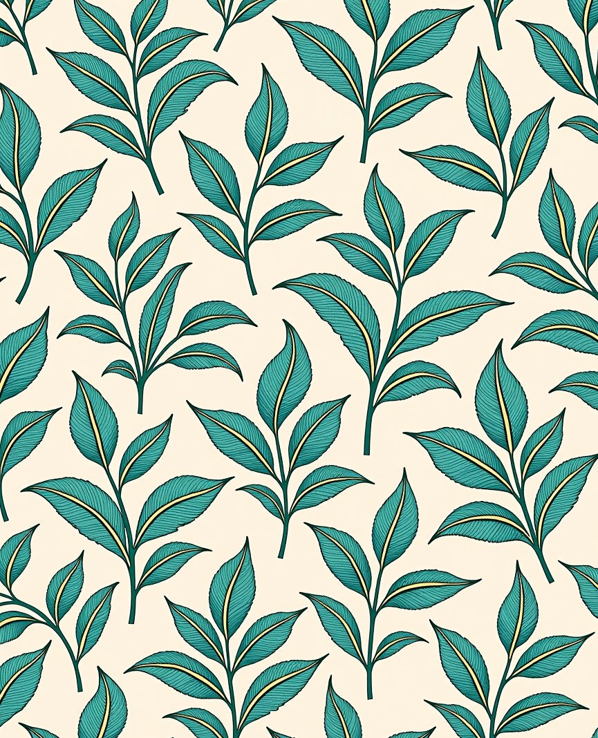Teal Green Leaf Pattern Wallpaper Rug