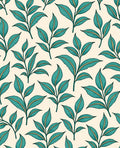 Teal Green Leaf Pattern Wallpaper Rug