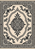 Cream and Black Ornate Scroll Medallion Rug