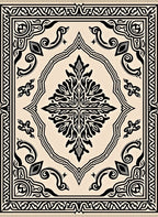 Cream and Black Ornate Scroll Medallion Rug