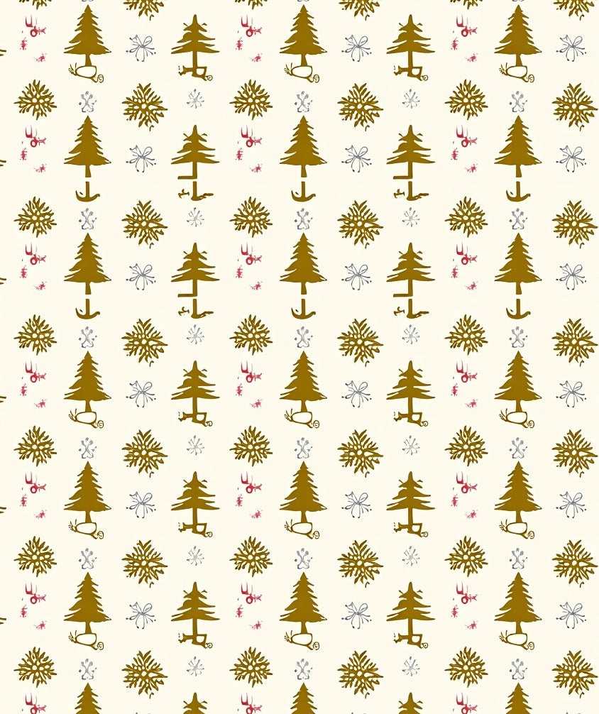 Golden Pine Tree Snowflake Pattern Rug
