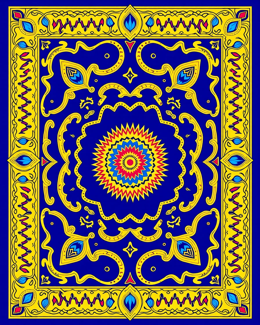Vibrant Geometric Floral Sunburst Pattern Rug