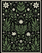 Botanical Black Floral Garden Arrangement Rug