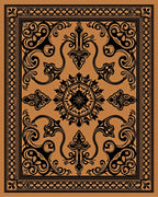 Ornate Black And Amber Floral Rug
