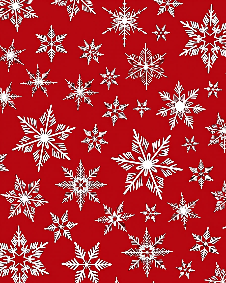 White Snowflake Patterned Red Rug