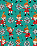 Holiday Elves And Snowflakes Teal And Red Rug