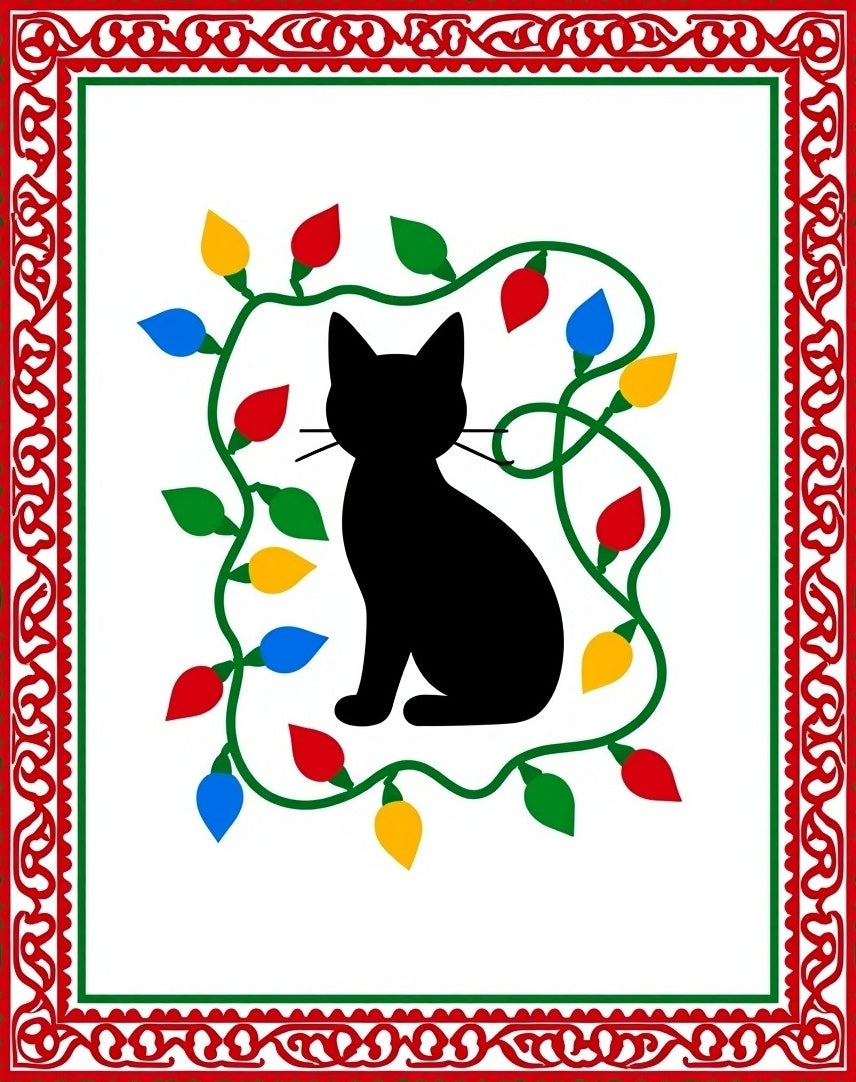 Festive Black Cat Lights Design Rug