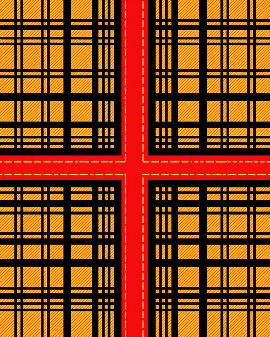 Bold Red Yellow Plaid Pattern Rug