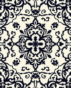 Classic Black Floral Damask Pattern Rug