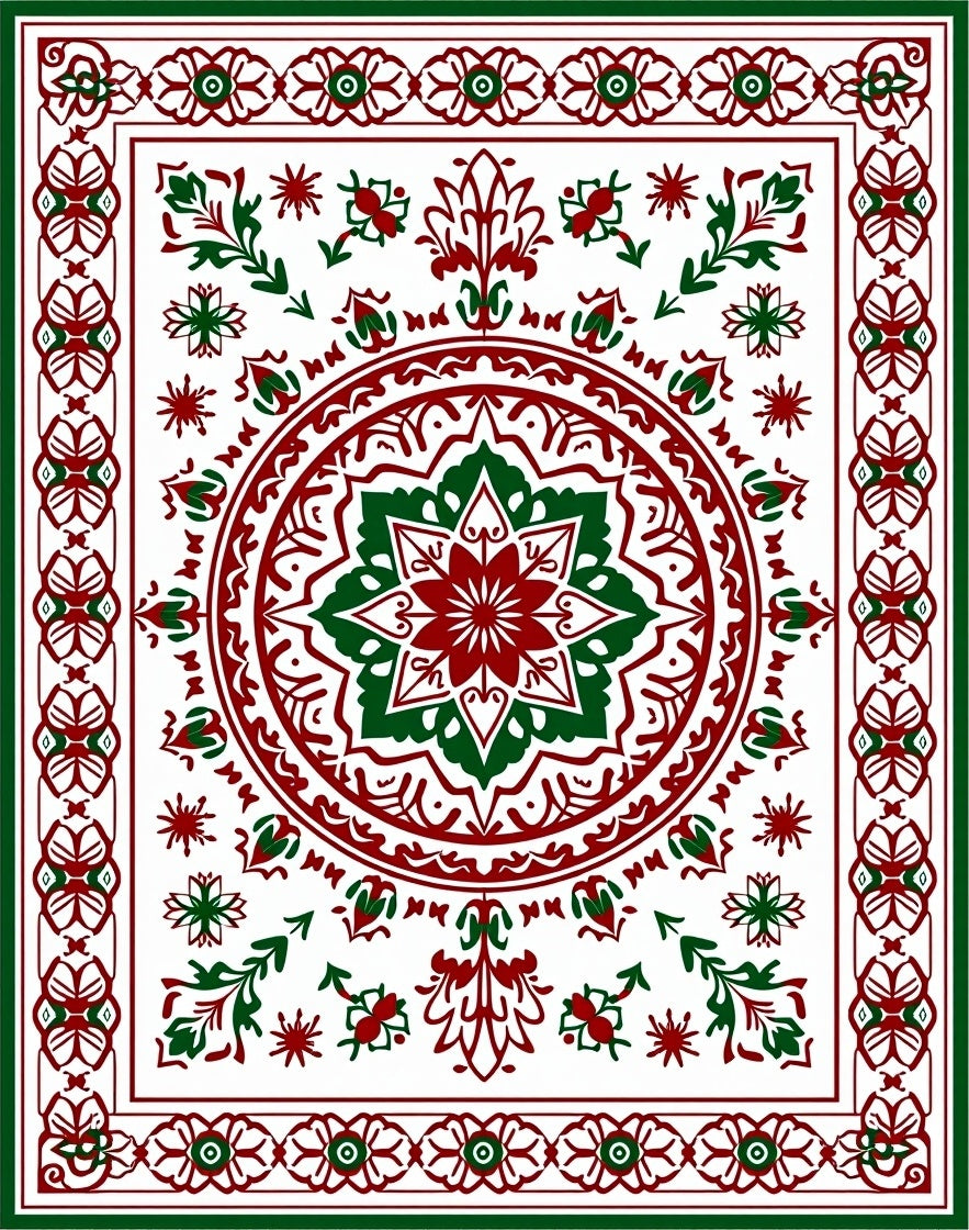 Red Green Vintage Geometric Medallion Rug