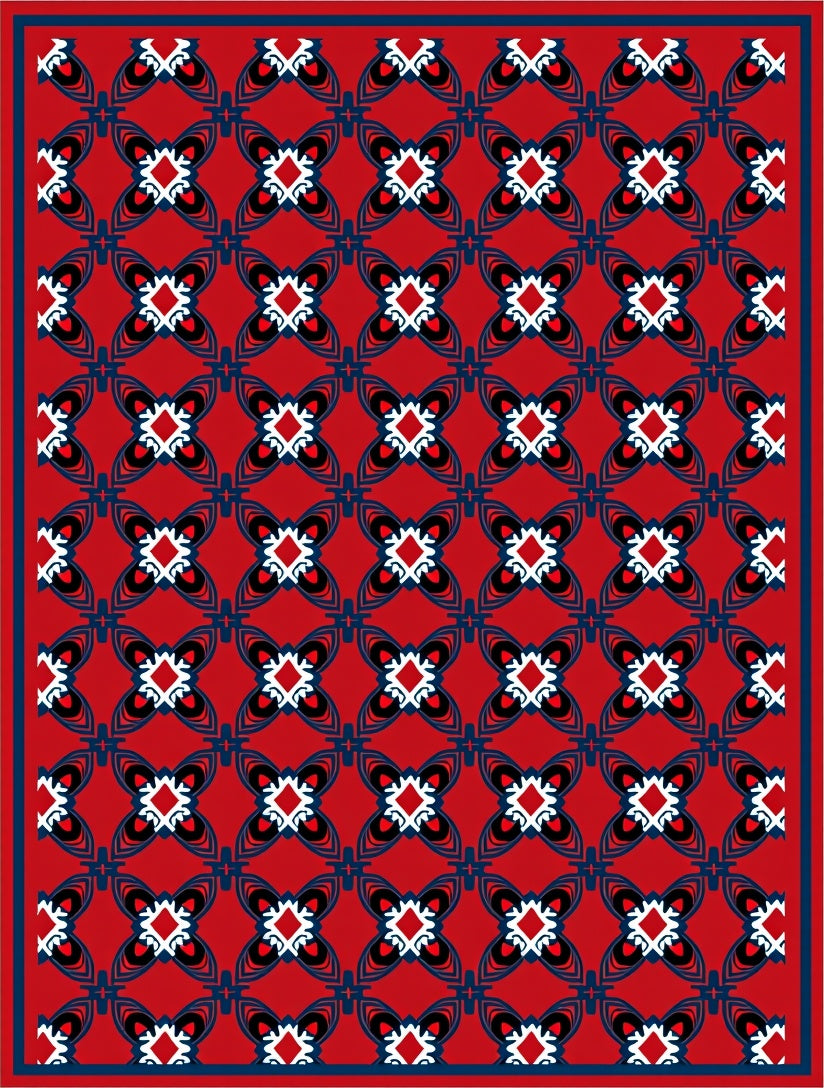 Bold Red Geometric Tile Pattern Rug