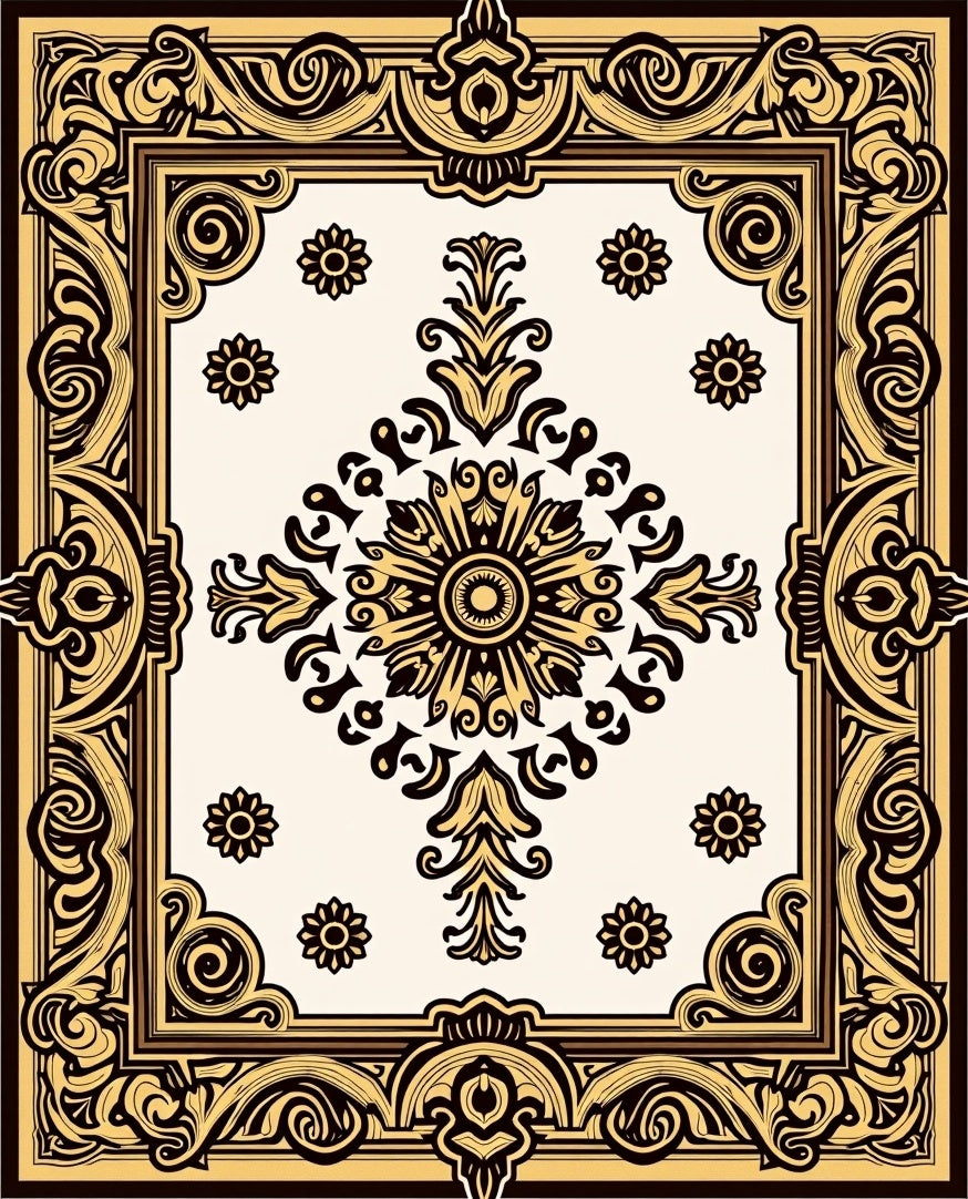 Ornate Floral Scrollwork Elegant Pattern Rug