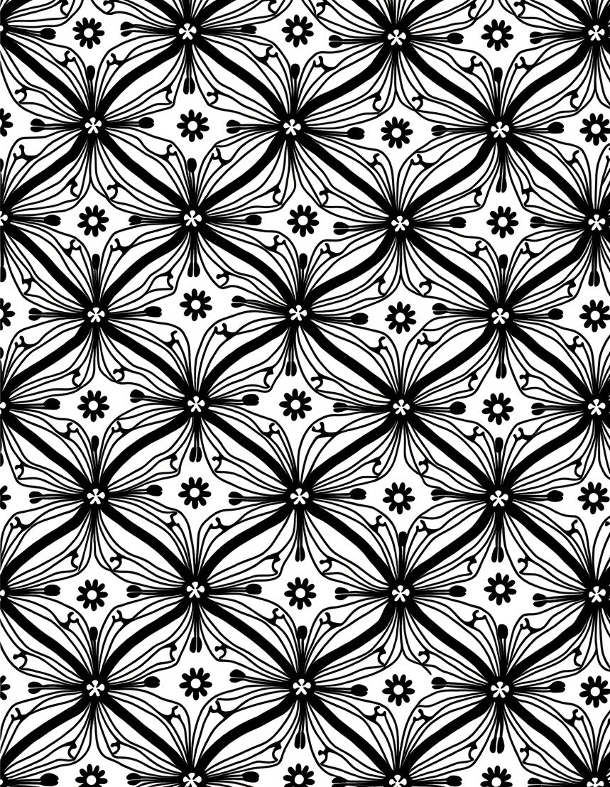 Black White Floral Star Pattern Rug