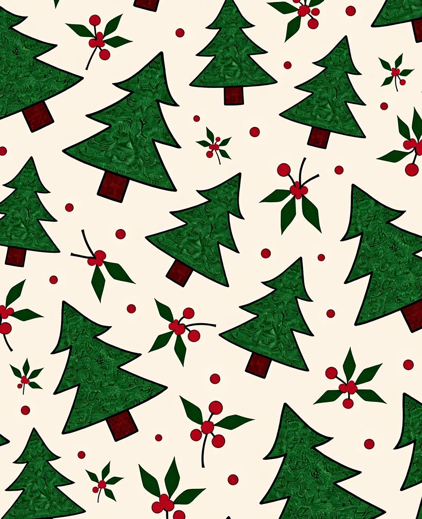 Festive Green Tree Holly Berry Pattern Rug