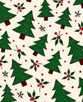 Festive Green Tree Holly Berry Pattern Rug