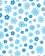 Retro Blue Floral Bloom Pattern Rug