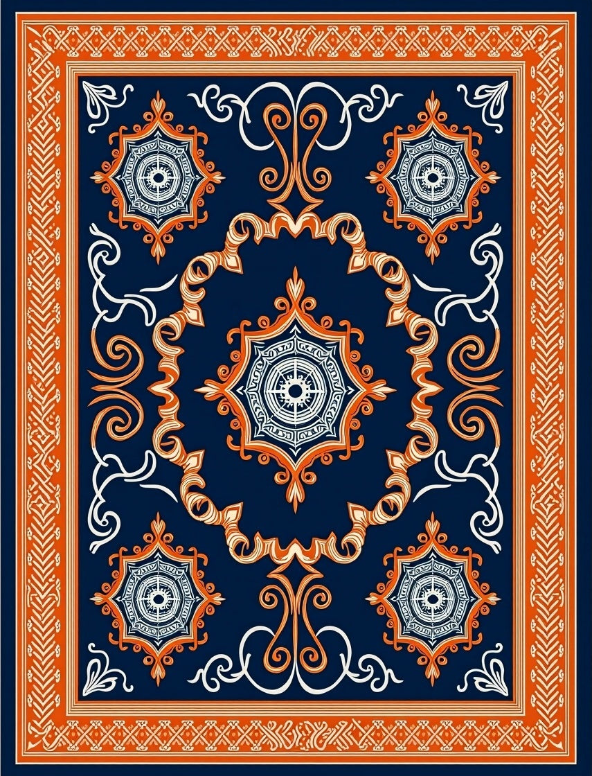 Ornate Medallion And Border Design Rug