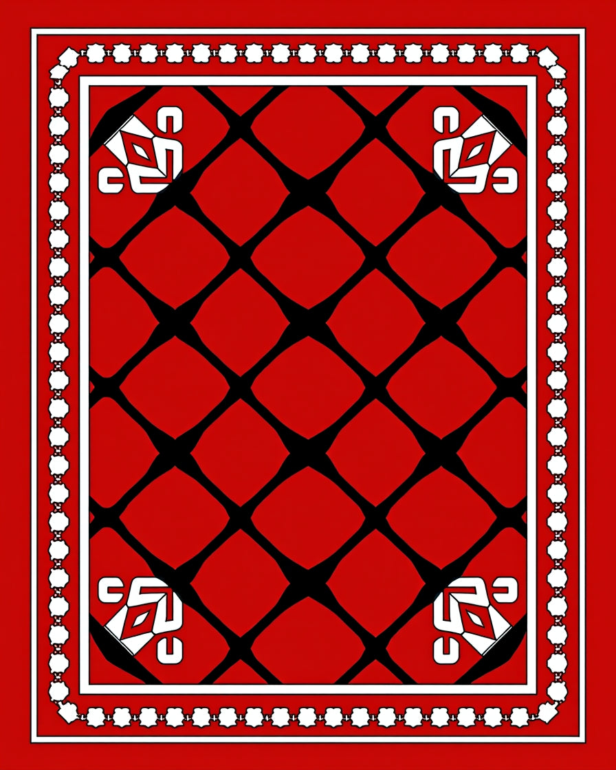 Red Black Geometric Tile Pattern Rug