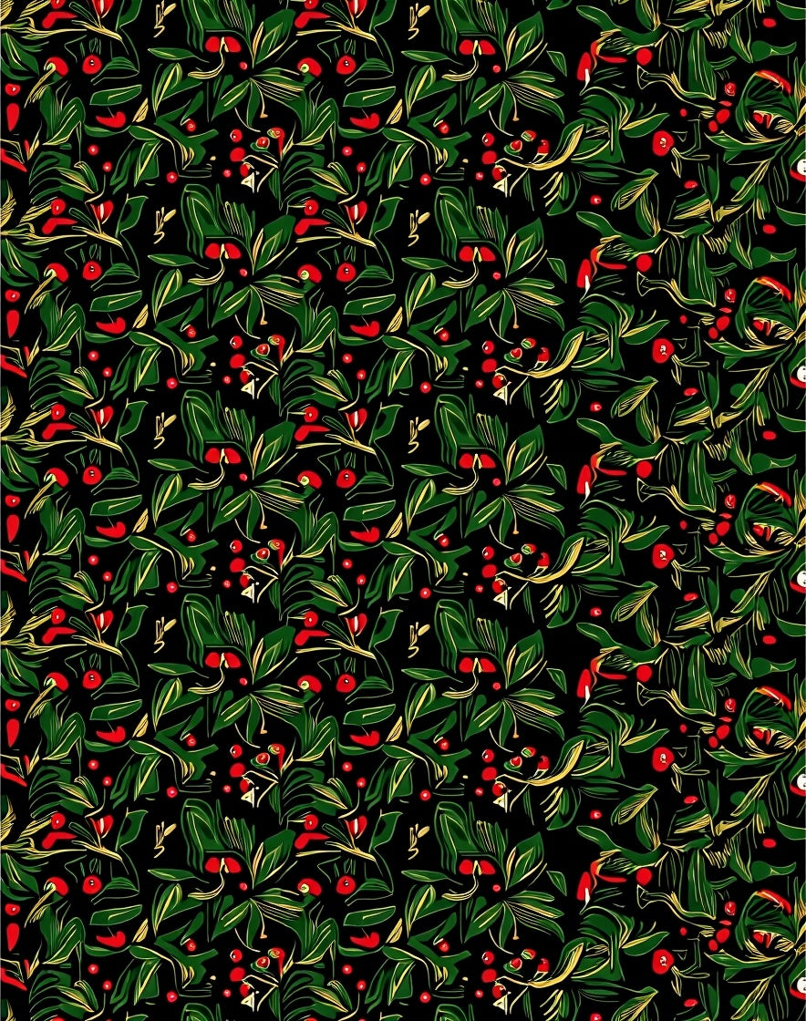 Dark Green Red Berry Foliage Rug