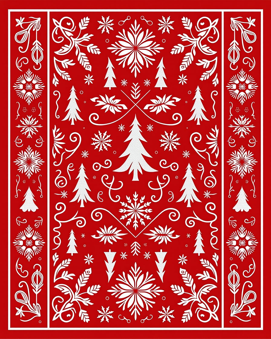 Red White Festive Winter Snowflakes Rug