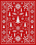 Red White Festive Winter Snowflakes Rug