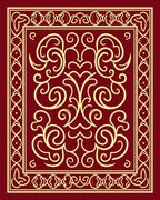 Ornate Red Gold Scrollwork Design Rug